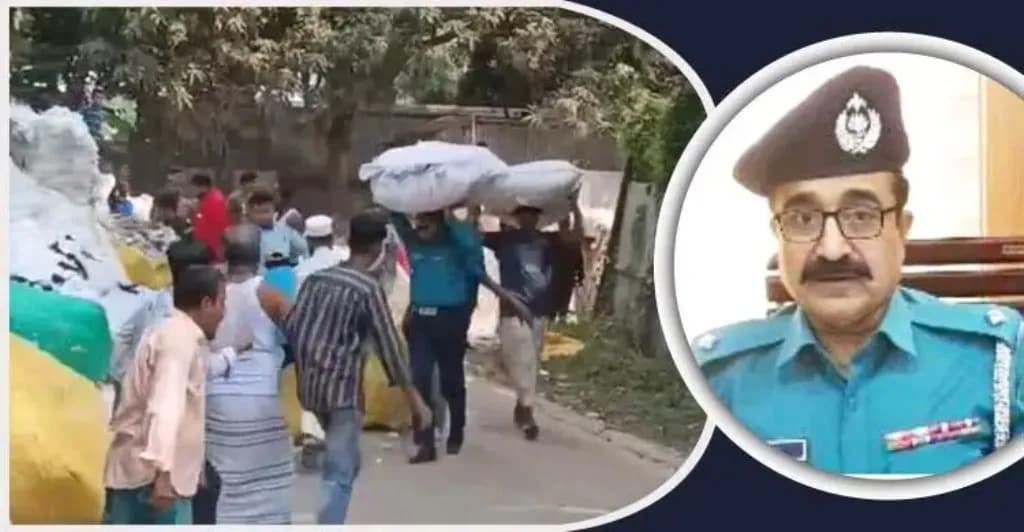 আগুনে ঝাঁপ দিয়ে বস্তা মাথায় নিয়ে ওসি ভাইরাল