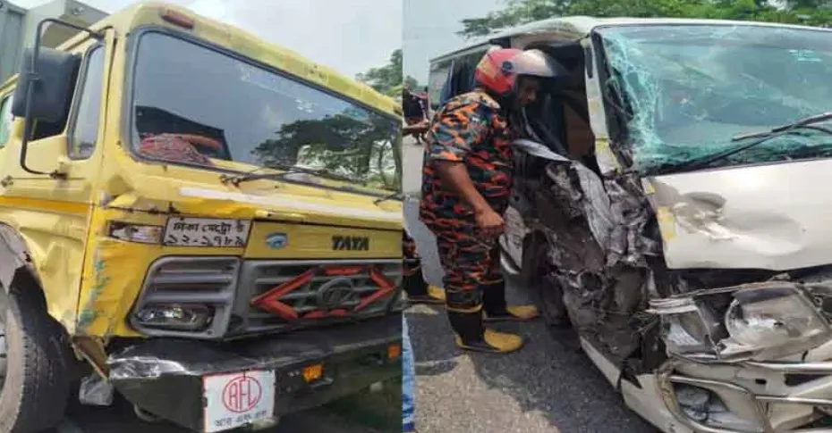 গৌরনদীতে মাইক্রোবাস ও বিপরীতমুখী কাভার্ডভ্যানের সংঘর্ষে, নারী ও শিশুসহ ৫ জন আহত