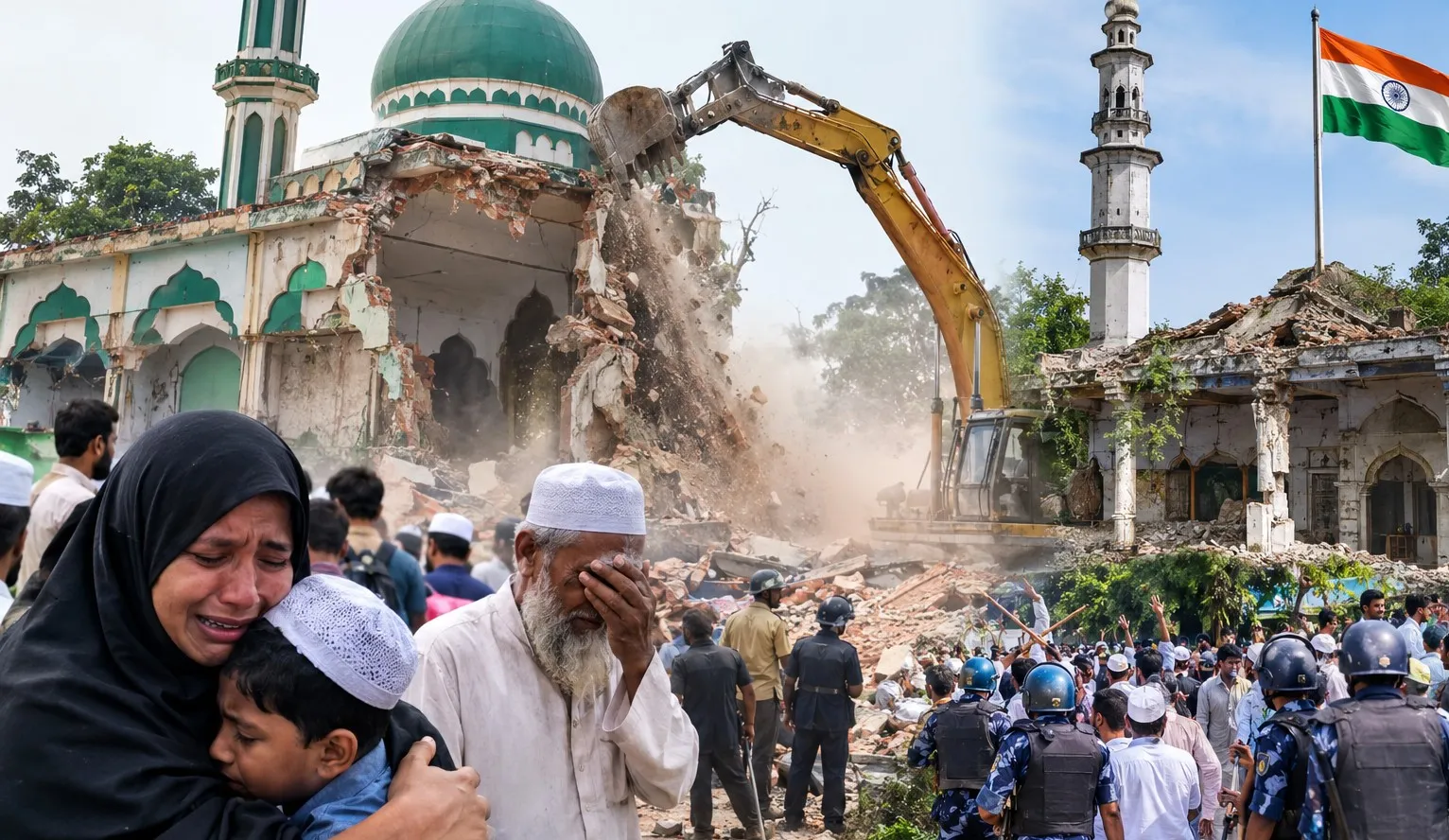 ভারতে উচ্ছেদ অভিযানে গুঁড়িয়ে দেওয়া হলো মসজিদ, ঘরহারা হাজারো মুসলিম পরিবার